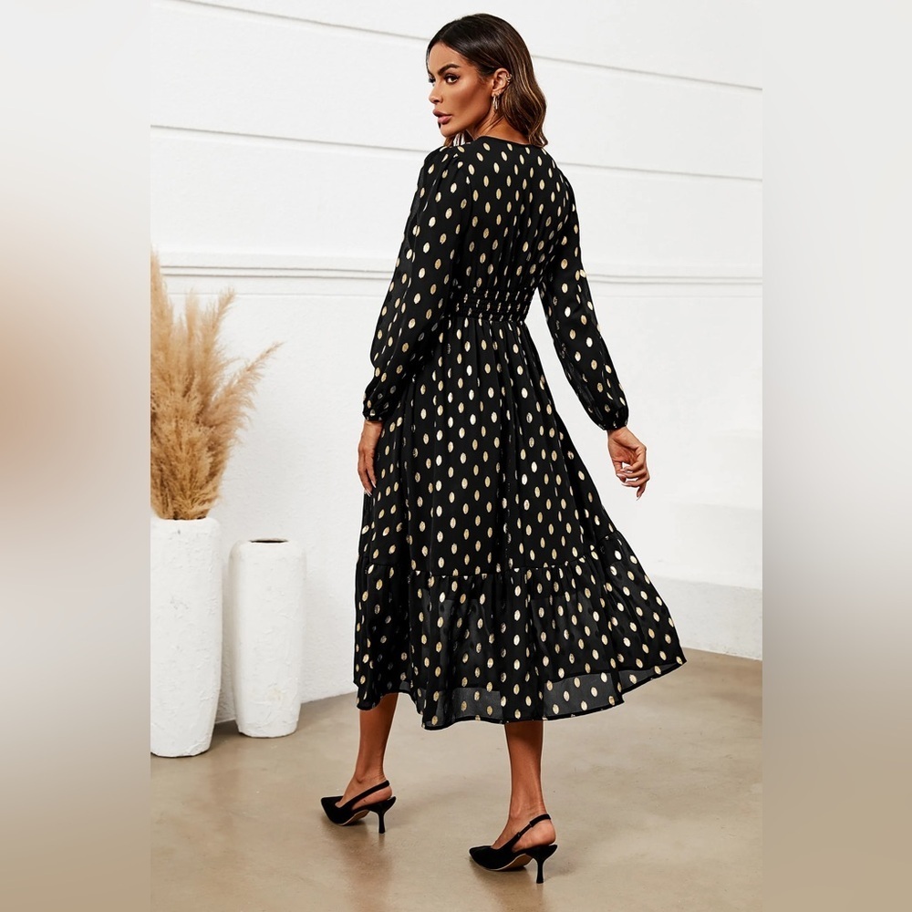 Gold Diamond dots Long Sleeve Dress